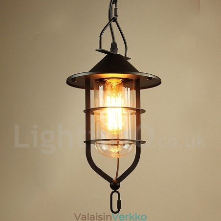 Vintage metallinen riippuvalaisin lasivarjostimella