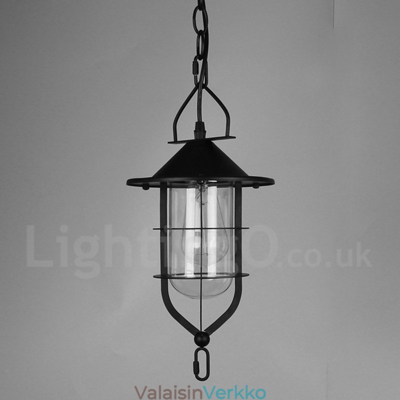 Vintage metallinen riippuvalaisin lasivarjostimella