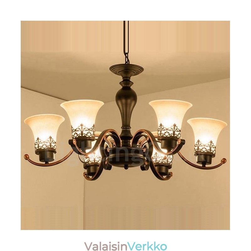 6 Light Rustic Lodge integroitu metallinen kattokruunu