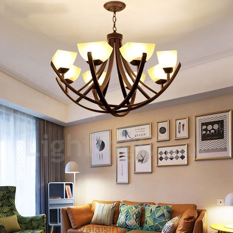 8 Light Rustic Lodge integroitu metallinen kattokruunu