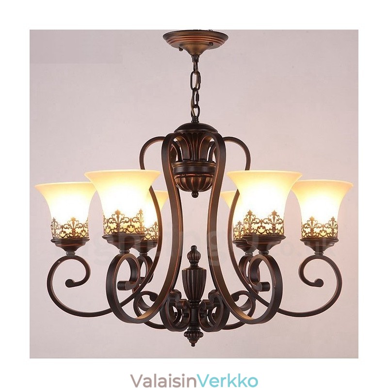 6 Light Rustic Lodge integroitu metallinen kattokruunu