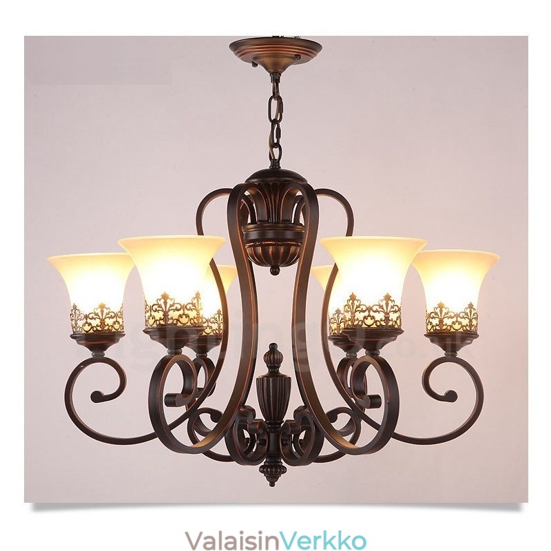 6 Light Rustic Lodge integroitu metallinen kattokruunu
