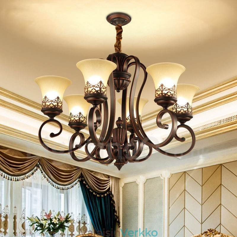 6 Light Rustic Lodge integroitu metallinen kattokruunu