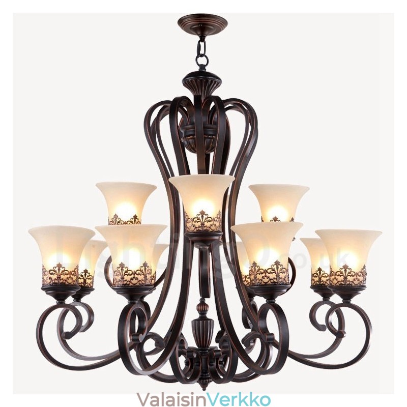 12 Light Rustic Lodge integroitu metallinen kattokruunu