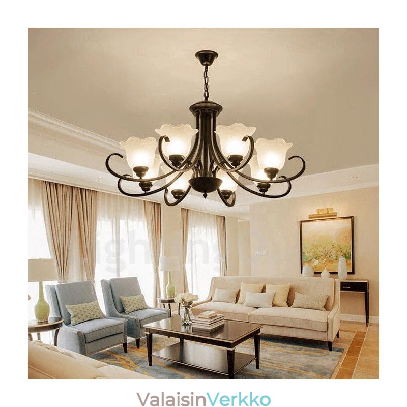 8 Light Rustic Lodge integroitu metallikattokruunu