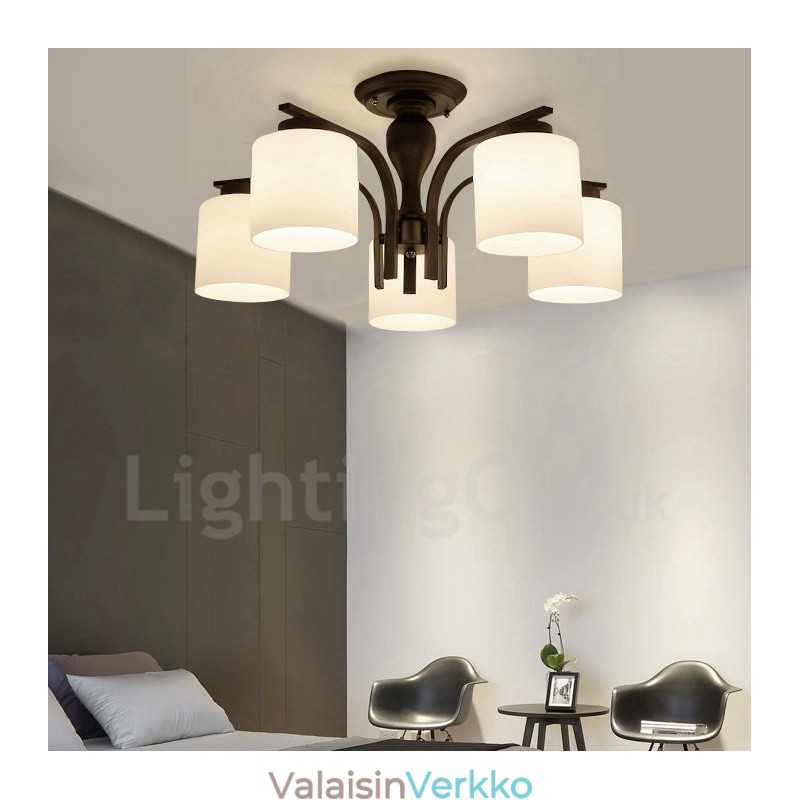 5 Light Country integroitu metallinen kattokruunu lasivarjostimella