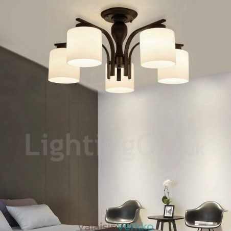 5 Light Country integroitu metallinen kattokruunu lasivarjostimella 5 Light Country integroitu metallinen kattokruunu lasivarjostimella