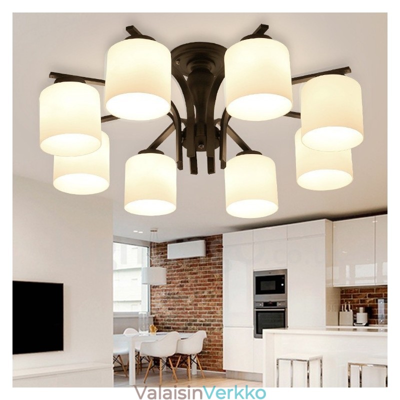 8 Light Country integroitu metallinen kattokruunu lasivarjostimella