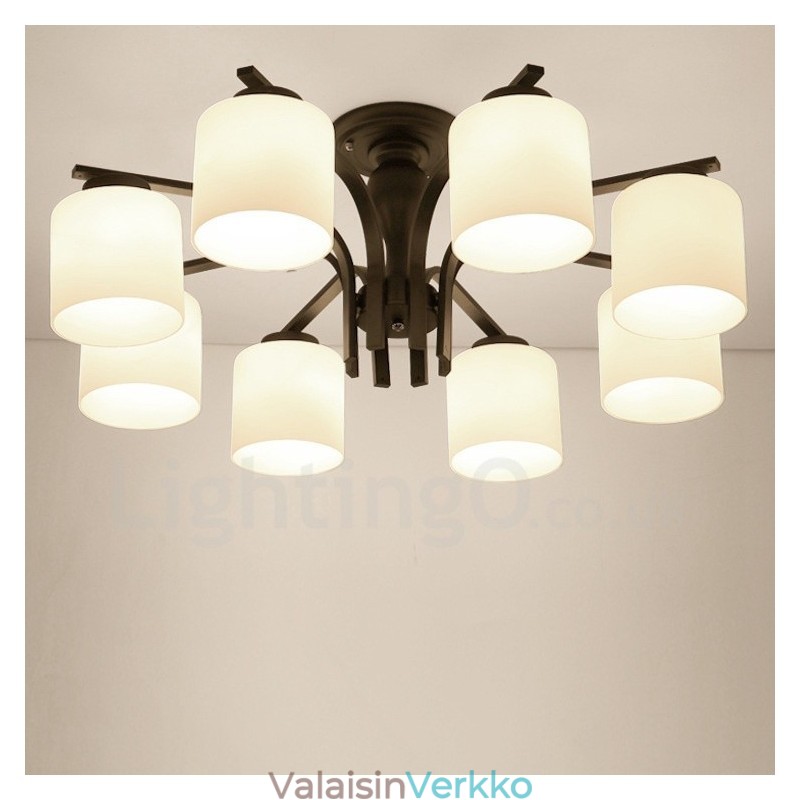 8 Light Country integroitu metallinen kattokruunu lasivarjostimella