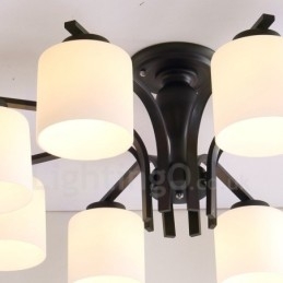 8 Light Country integroitu metallinen kattokruunu lasivarjostimella