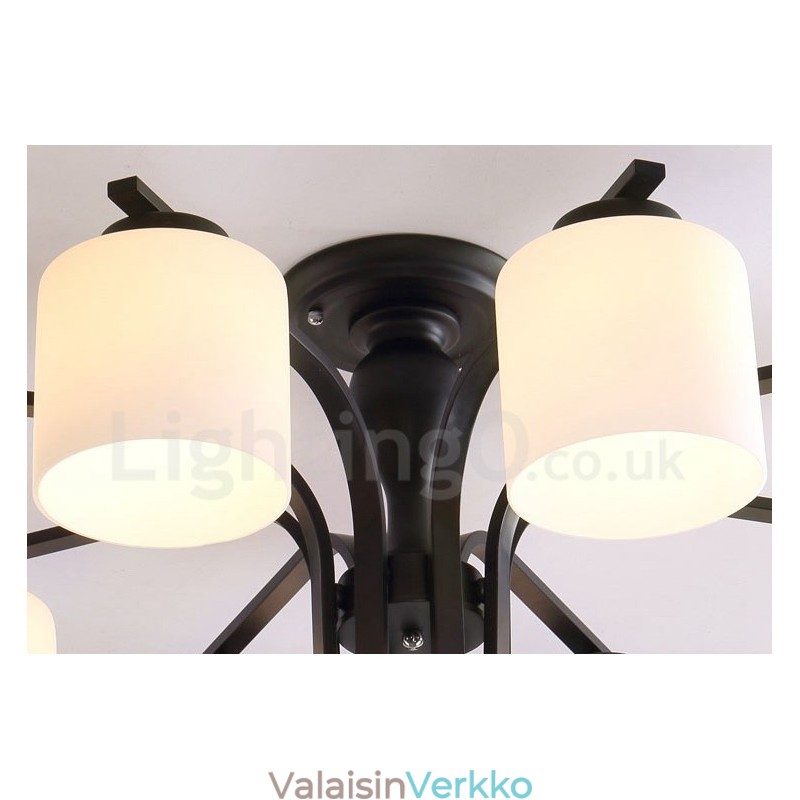 8 Light Country integroitu metallinen kattokruunu lasivarjostimella
