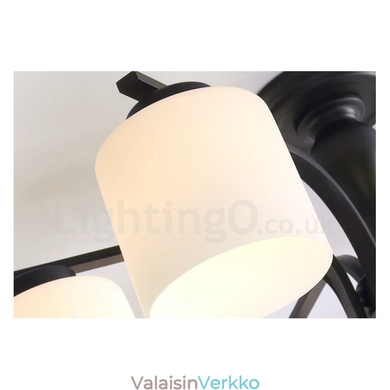 8 Light Country integroitu metallinen kattokruunu lasivarjostimella