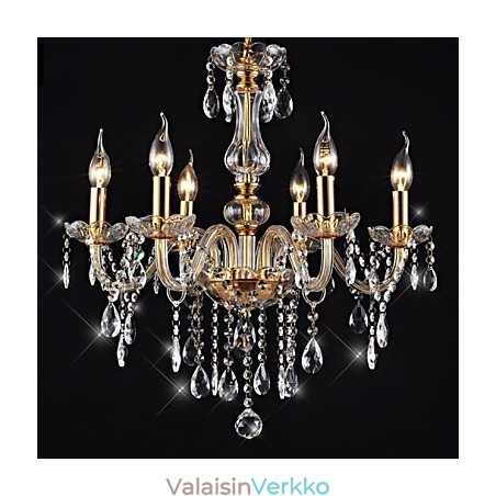 Kattokruunu 6 Lights Golden Vintage Crystal Feature