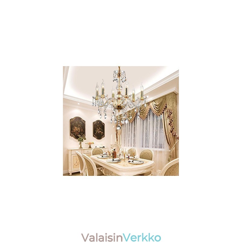 Kattokruunu 6 Lights Golden Vintage Crystal Feature