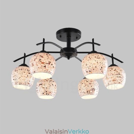 6 Kevyt Välimeren tyylinen integroitu kattokruunu lasivarjostimella 6 Kevyt Välimeren tyylinen integroitu kattokruunu lasivarjostimella