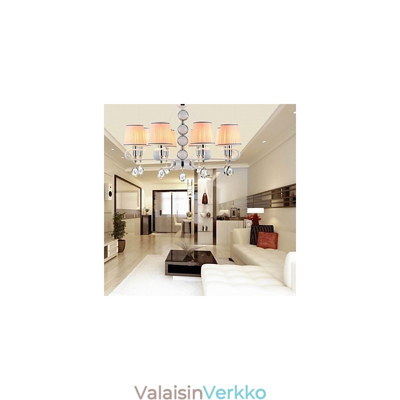 Kangaskattokruunu 8 Light High Grade Lamppu Valkoinen Jade Hopeasormus