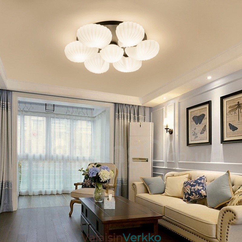 7 Kevyt perinteinen klassinen integroitu kattokruunu lasivarjostimella