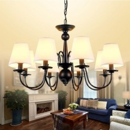 8 Light Rustic Lodge Integroitu metallikattokruunu kangasvarjostimella