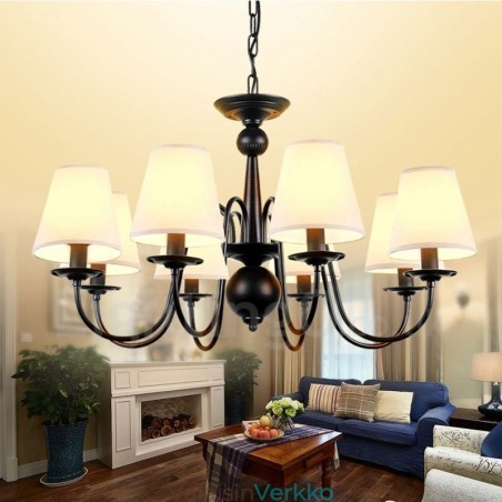 8 Light Rustic Lodge Integroitu metallikattokruunu kangasvarjostimella 8 Light Rustic Lodge Integroitu metallikattokruunu kangasvarjostimella