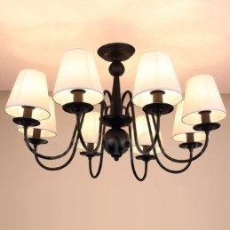 8 Light Rustic Lodge Integroitu metallikattokruunu kangasvarjostimella