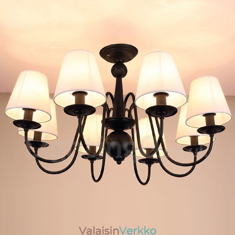 8 Light Rustic Lodge Integroitu metallikattokruunu kangasvarjostimella