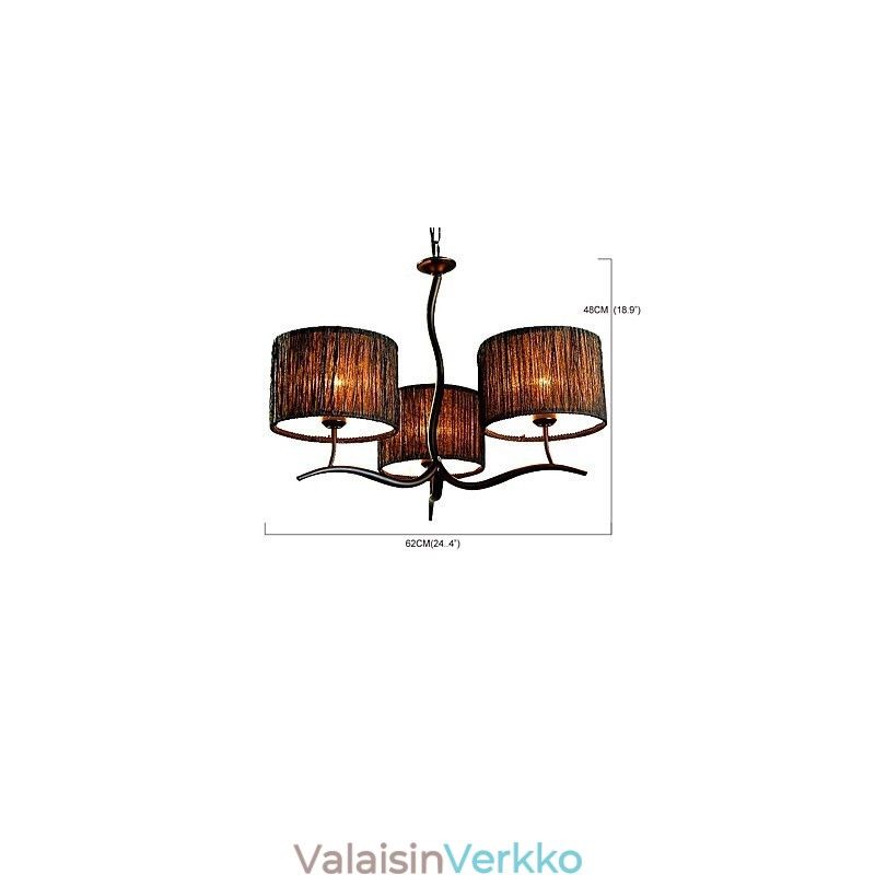 3 kevyttä perinteistä klassista kattokruunua yksinkertaisella kangasvarjostimella