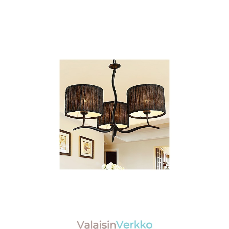 3 kevyttä perinteistä klassista kattokruunua yksinkertaisella kangasvarjostimella