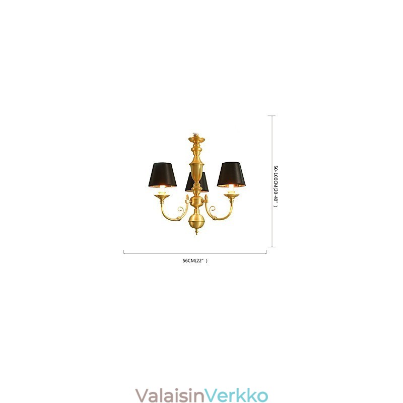 Kattokruunu Traditional Classic Country Brass -ominaisuus minityylisille metallisille 3 polttimoille