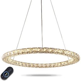 Ring Crystal -riippuvalaisin Moderni kristallikruunu kattovalaisimet sisävalaisimiin, himmennettävissä kaukosäätimellä