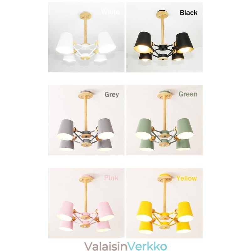 4 Vaaleaa Moniväristä Macaron Wood Vintage Painting Feature Metal Kattokruunu