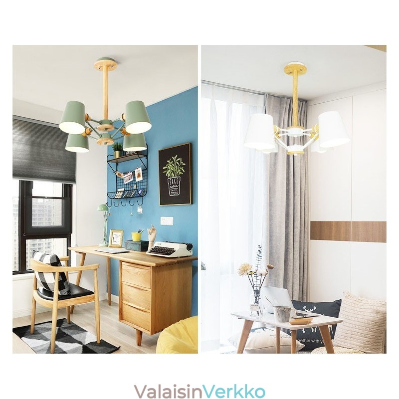 4 Vaaleaa Moniväristä Macaron Wood Vintage Painting Feature Metal Kattokruunu