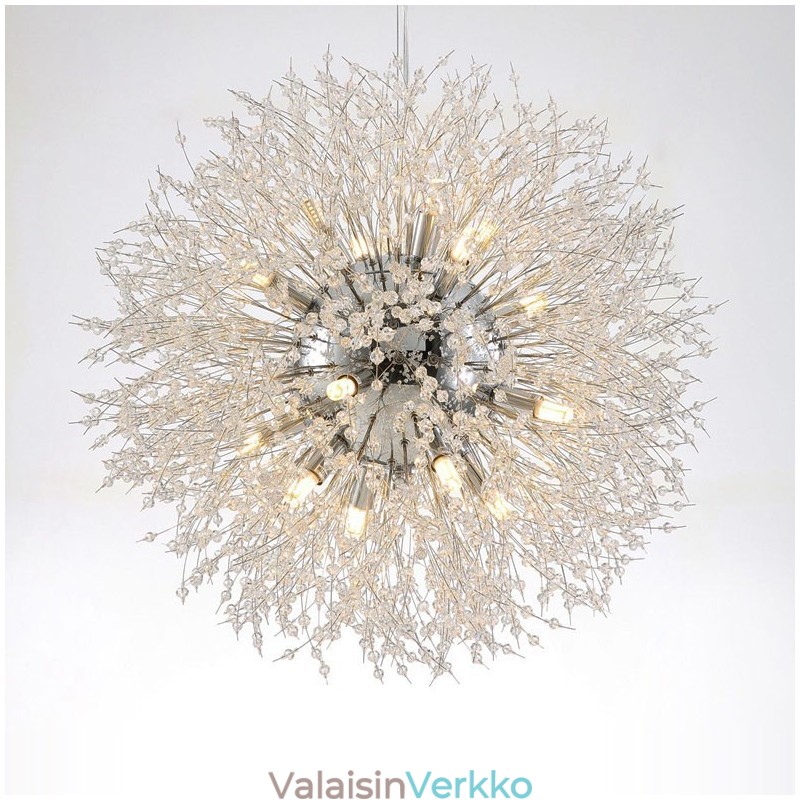 Ilotulitus Globe Dandelion Chrome Feature Crystal Metal Kattokruunu