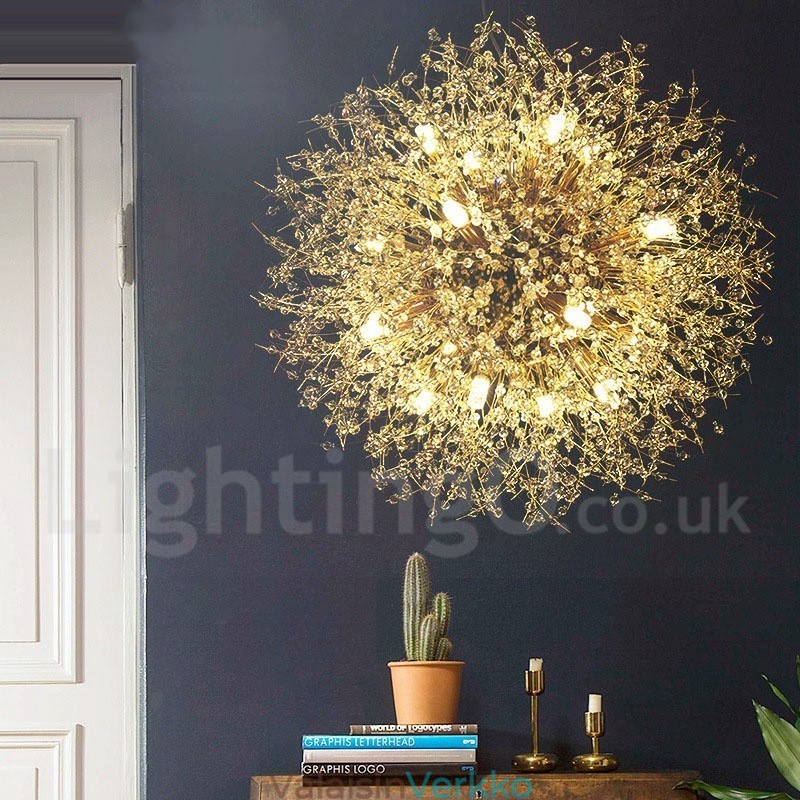 Ilotulitus Globe Dandelion Chrome Feature Crystal Metal Kattokruunu