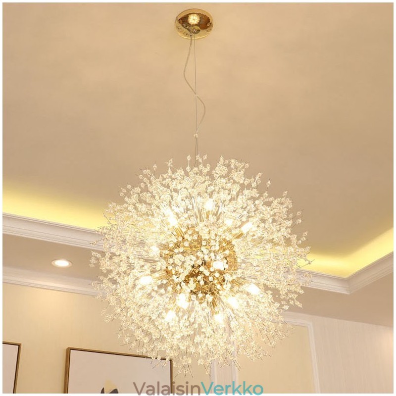 Ilotulitus Globe Dandelion Chrome Feature Crystal Metal Kattokruunu
