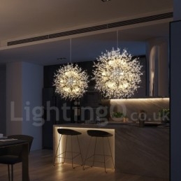 Ilotulitus Globe Dandelion Chrome Feature Crystal Metal Kattokruunu