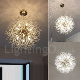 Ilotulitus Globe Dandelion Chrome Feature Crystal Metal Kattokruunu