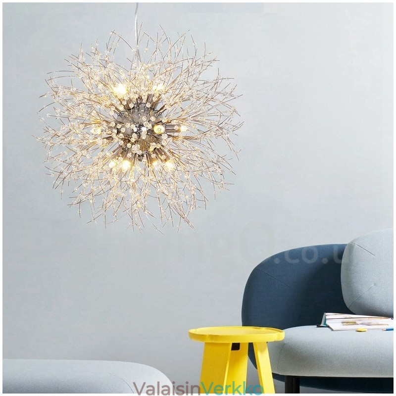 Ilotulitus Globe Dandelion Chrome Feature Crystal Metal Kattokruunu