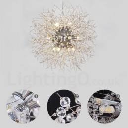 Ilotulitus Globe Dandelion Chrome Feature Crystal Metal Kattokruunu