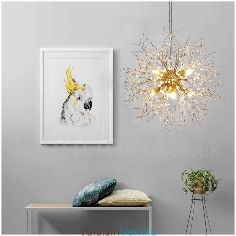 Ilotulitus Globe Dandelion Chrome Feature Crystal Metal Kattokruunu
