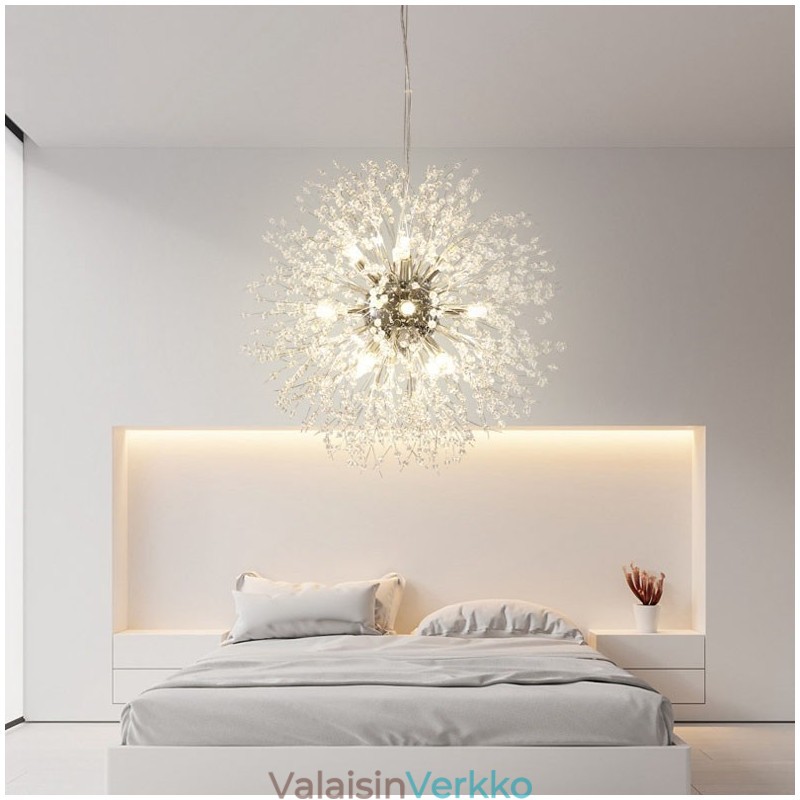 Ilotulitus Globe Dandelion Chrome Feature Crystal Metal Kattokruunu