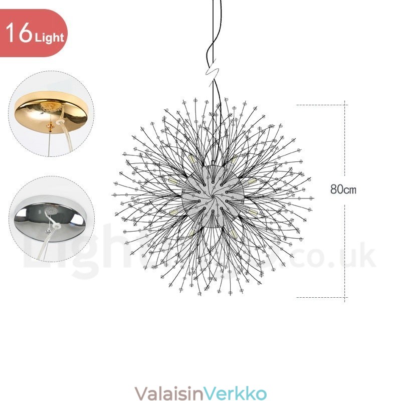 Ilotulitus Globe Dandelion Chrome Feature Crystal Metal Kattokruunu