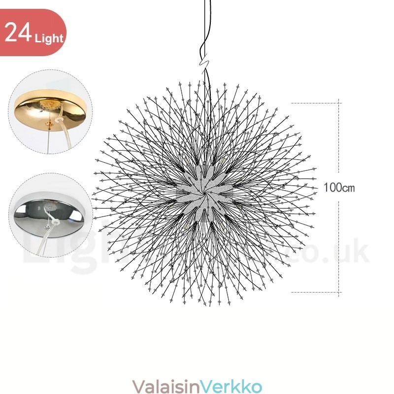 Ilotulitus Globe Dandelion Chrome Feature Crystal Metal Kattokruunu
