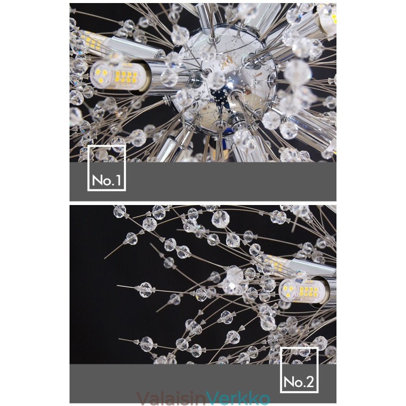 Ilotulitus Globe Dandelion Chrome Feature Crystal Metal Kattokruunu