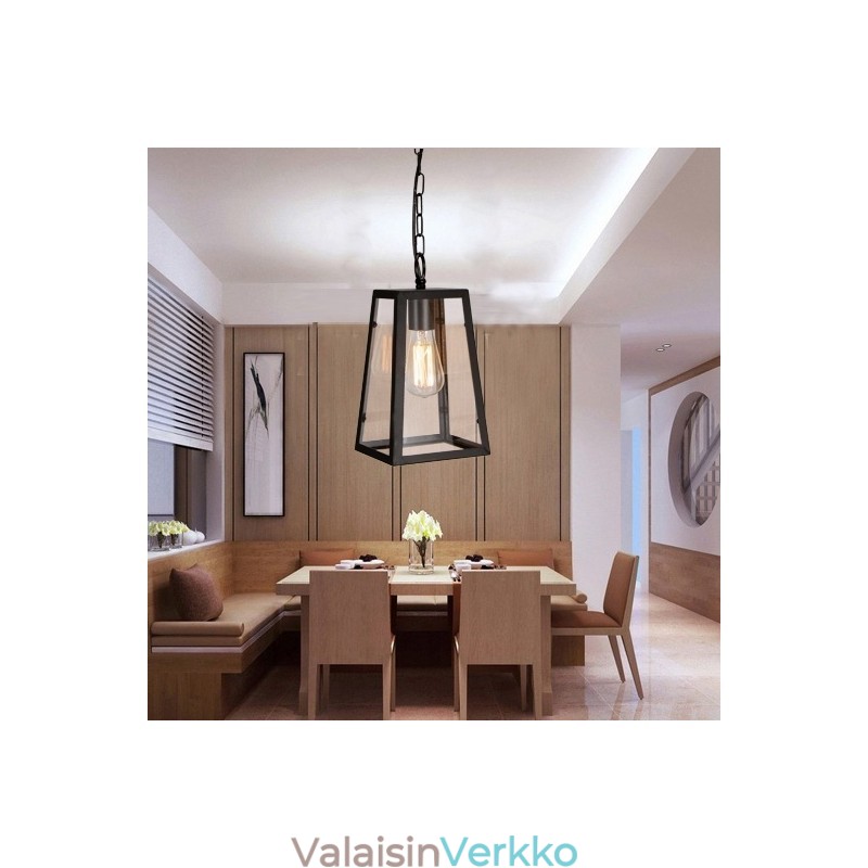 Vintage metallinen riippuvalaisin lasivarjostimella
