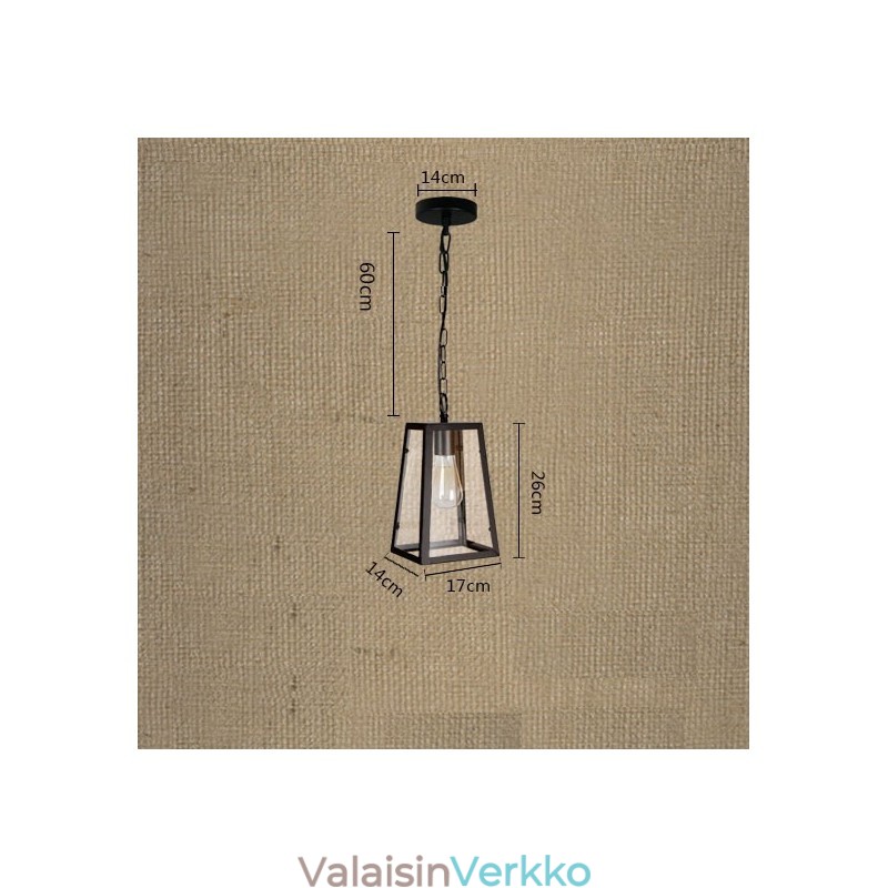 Vintage metallinen riippuvalaisin lasivarjostimella