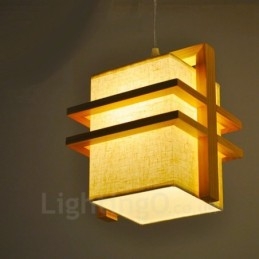 1 Light Wood Retro Vintage -riippuvalaisin kangasvarjostimella
