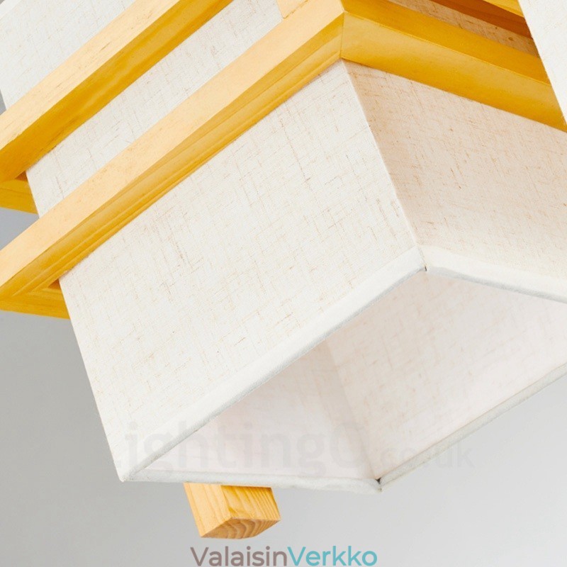 1 Light Wood Retro Vintage -riippuvalaisin kangasvarjostimella