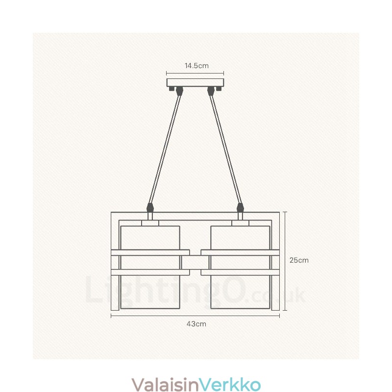 2 Light Wood Retro Vintage -riippuvalaisin kangasvarjostimella