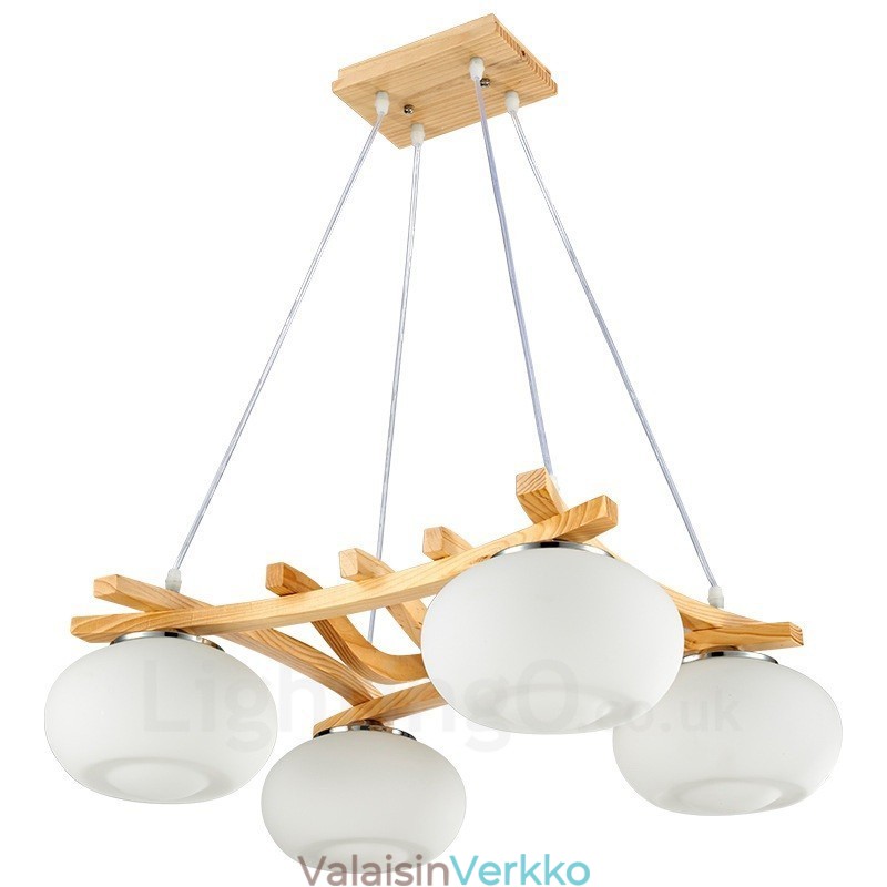4 Light Wood Rustic Lodge -riippuvalaisin lasivarjostimella