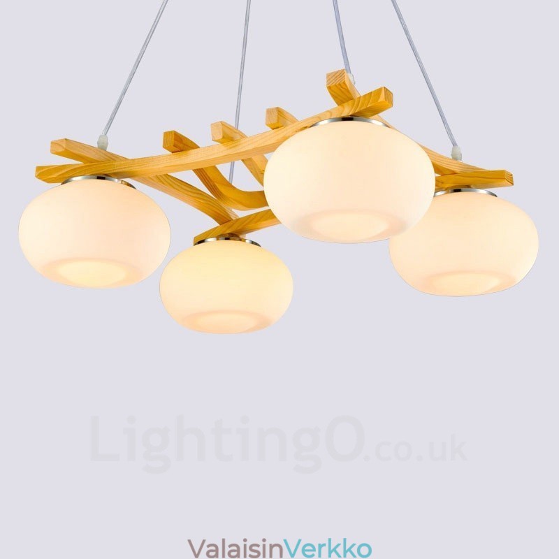 4 Light Wood Rustic Lodge -riippuvalaisin lasivarjostimella